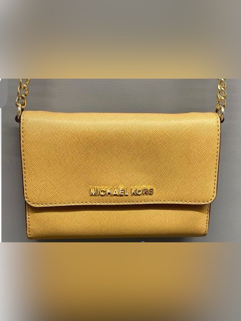 Michael Kors Neutral Saffiano Leather Crossbody with Gold Logo